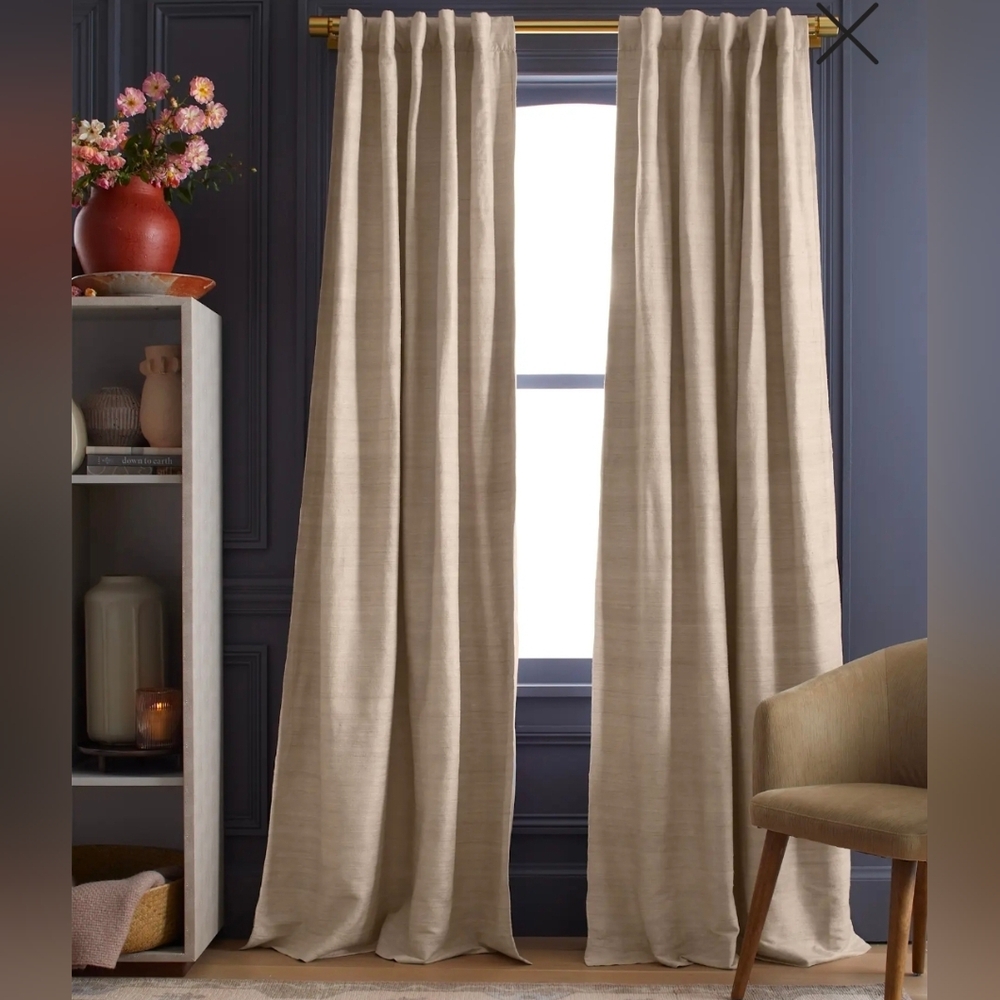 New! Quince Raw Silk Room Darkening Curtains | Color Sand | 48x96